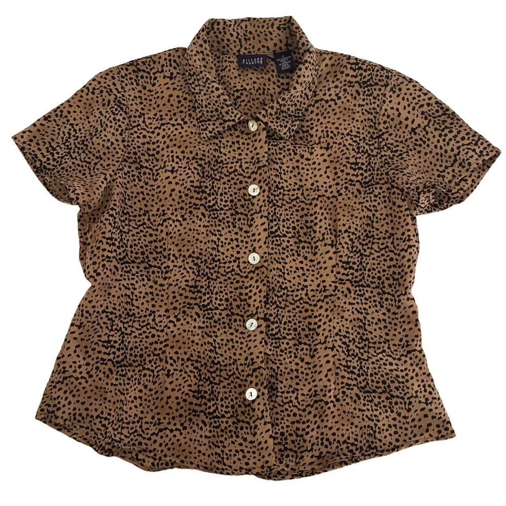 Hillard & Hanson Shirt Women's 8 Brown Cheetah Mother Of Pearl Buttons USA Vtg